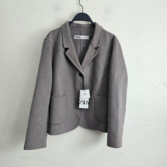 NWT ZARA DOUBLE FACED FITTED Wool Blend BLAZER XXL Gray Pockets Coat - Picture 2 of 10